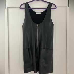 Zara black vegan leather and knit mini dress
